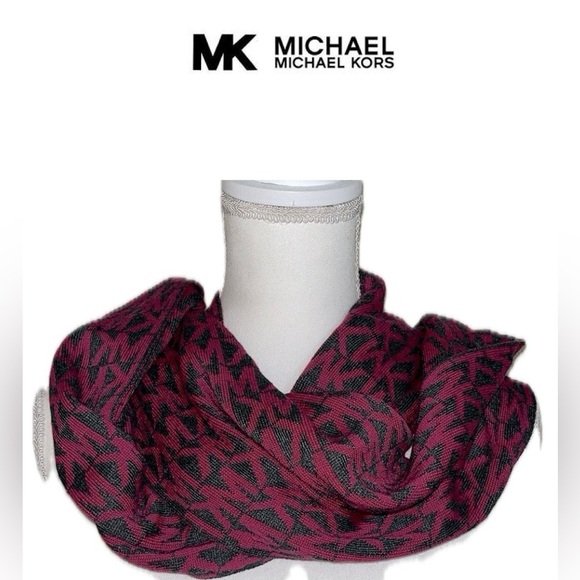 Michael Michael Kors Womens Logo Acrylic Infinity Scarf 60 x 9 Raspberry/Gray - Picture 2 of 8